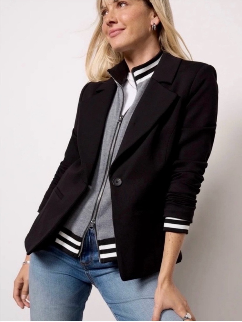 Evereve • Dawson Varsity Blazer Jacket Black Grey Zip Up Sweatshirt Dickey NWOT